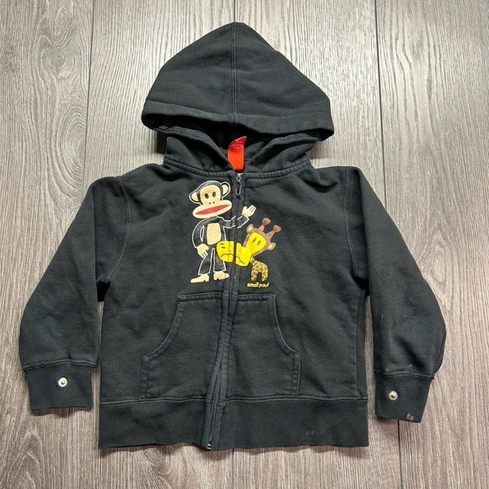Small Paul by Paul Frank Julius Monkey Giraffe Zip Up Hoodie Black Y2K 3T
